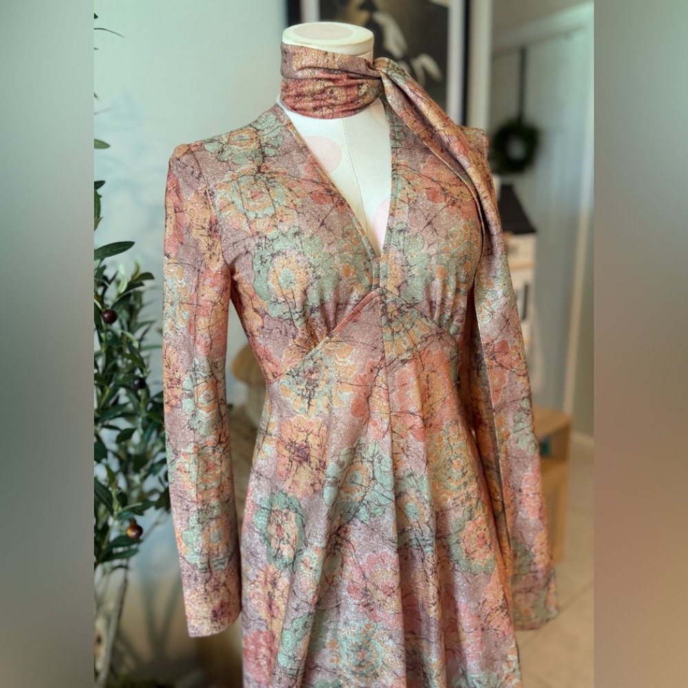 Victor Costa Vintage 70s Multicolor Floral Long Sleeve Maxi Dress - Picture 2 of 7